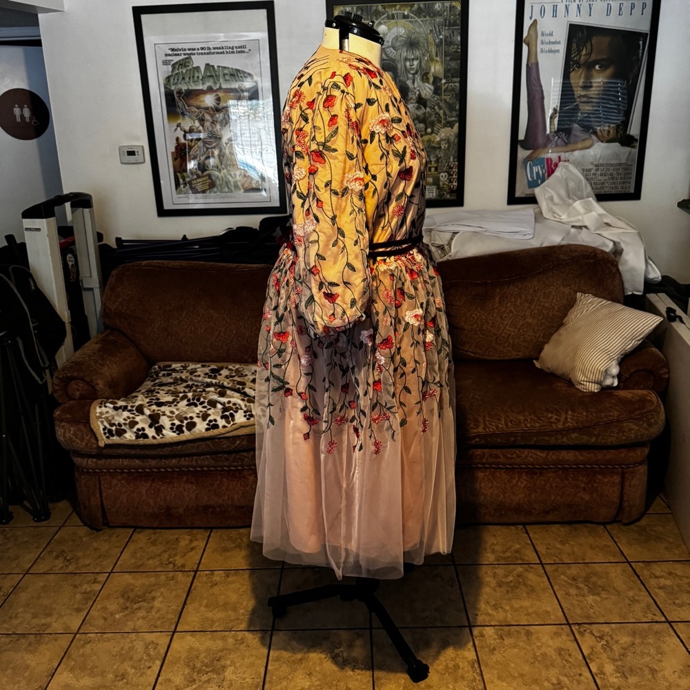 Embroidered Floral Tulle Dress in Blush Pink - Picture 2 of 5